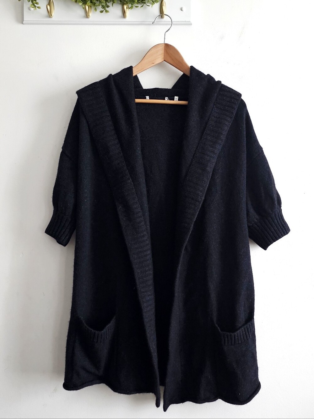 Vince Hooded Cashmere Alpaca Wool Open Cardigan Black Size M Pockets